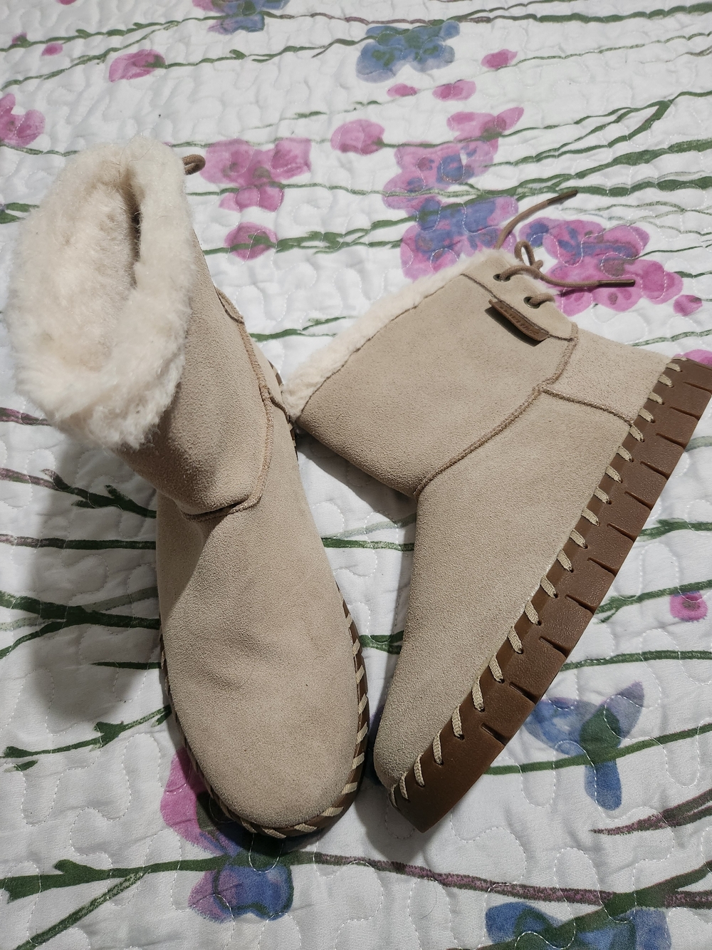 Muk Luks Beige Faux-Shearling Slip-On Booties